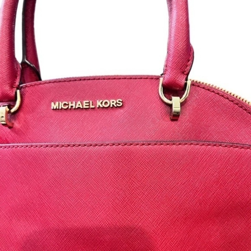 🎉SALE🎉 Michael Kors Dome Emmy Saffiano Leather Bag‎ Red Gold Hardware CLASSIC - Picture 3 of 12